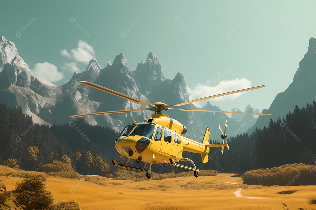 Vista de um helicóptero prestando socorro