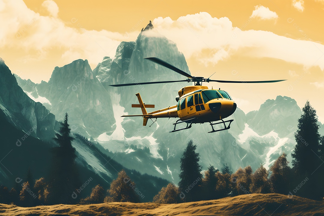 Vista de um helicóptero prestando socorro