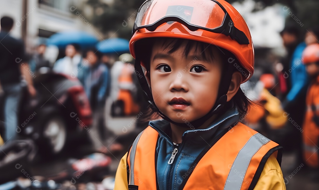 Menino criança com roupa de socorrista