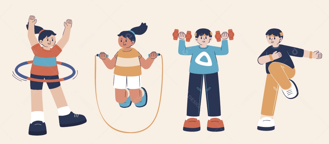 Personagens Fazendo Atividades Físicas Ilustração Vetor EPS