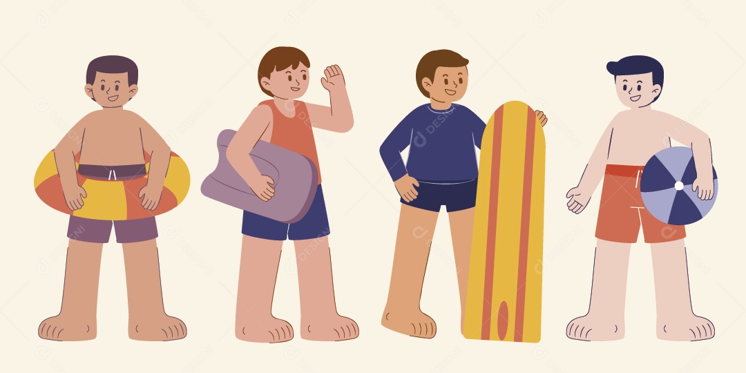 Personagens com Roupas de Praia Ilustração Vetor EPS