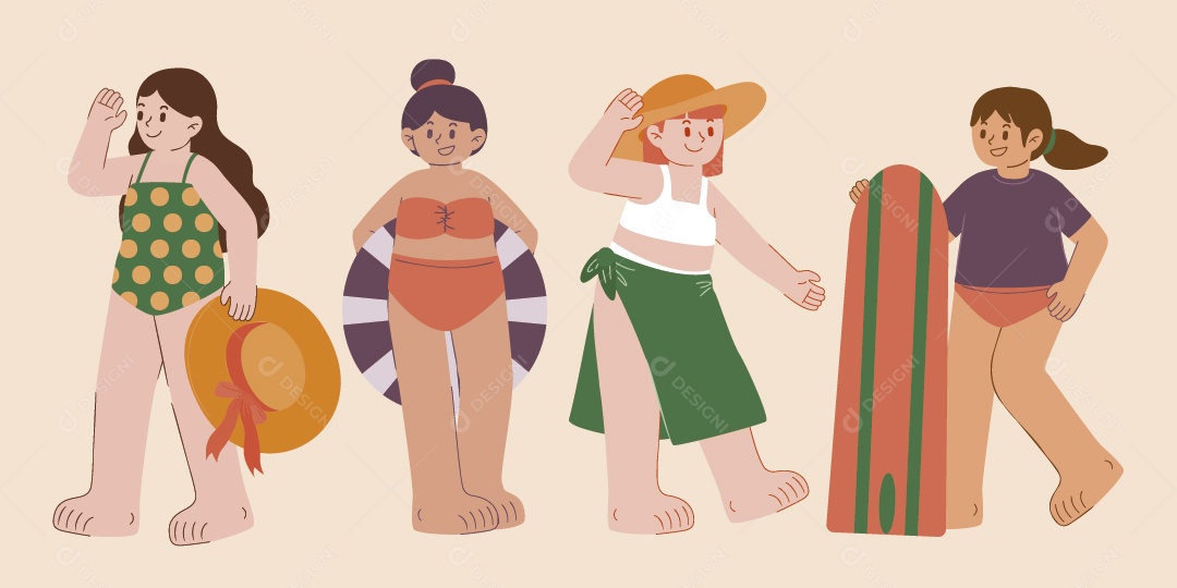 Personagens com Roupas de Praia Ilustração Vetor EPS