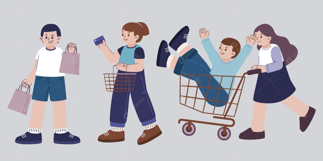 Personagens Fazendo Compras Ilustração Vetor EPS