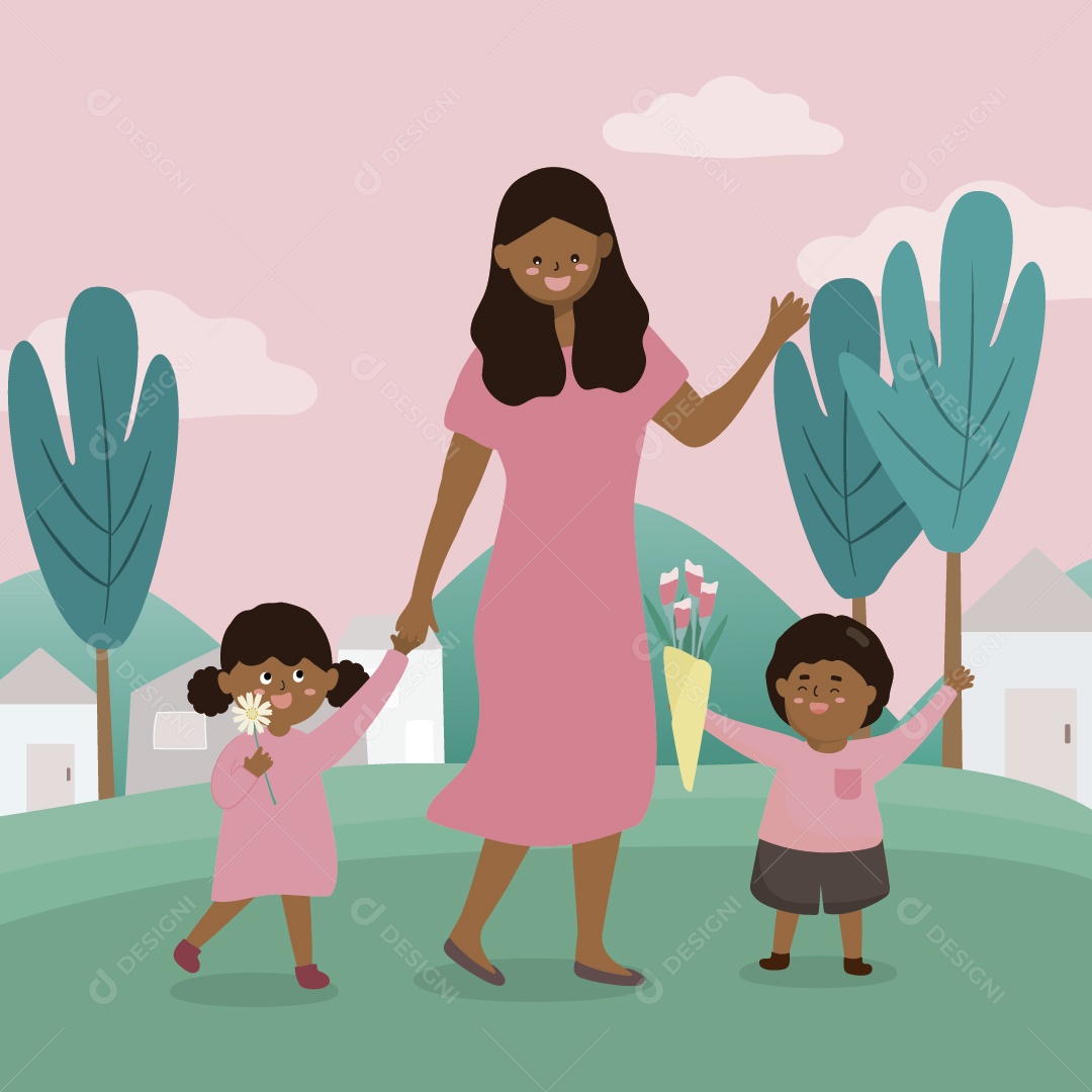 Mãe e Filhos Ilustração Vetor EPS