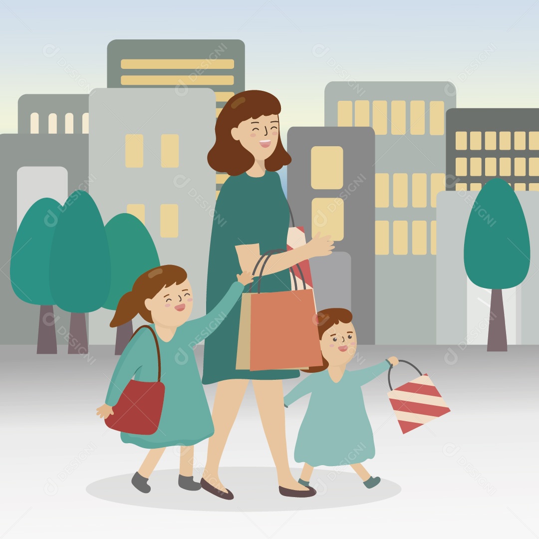 Mãe e Filhos Ilustração Vetor EPS