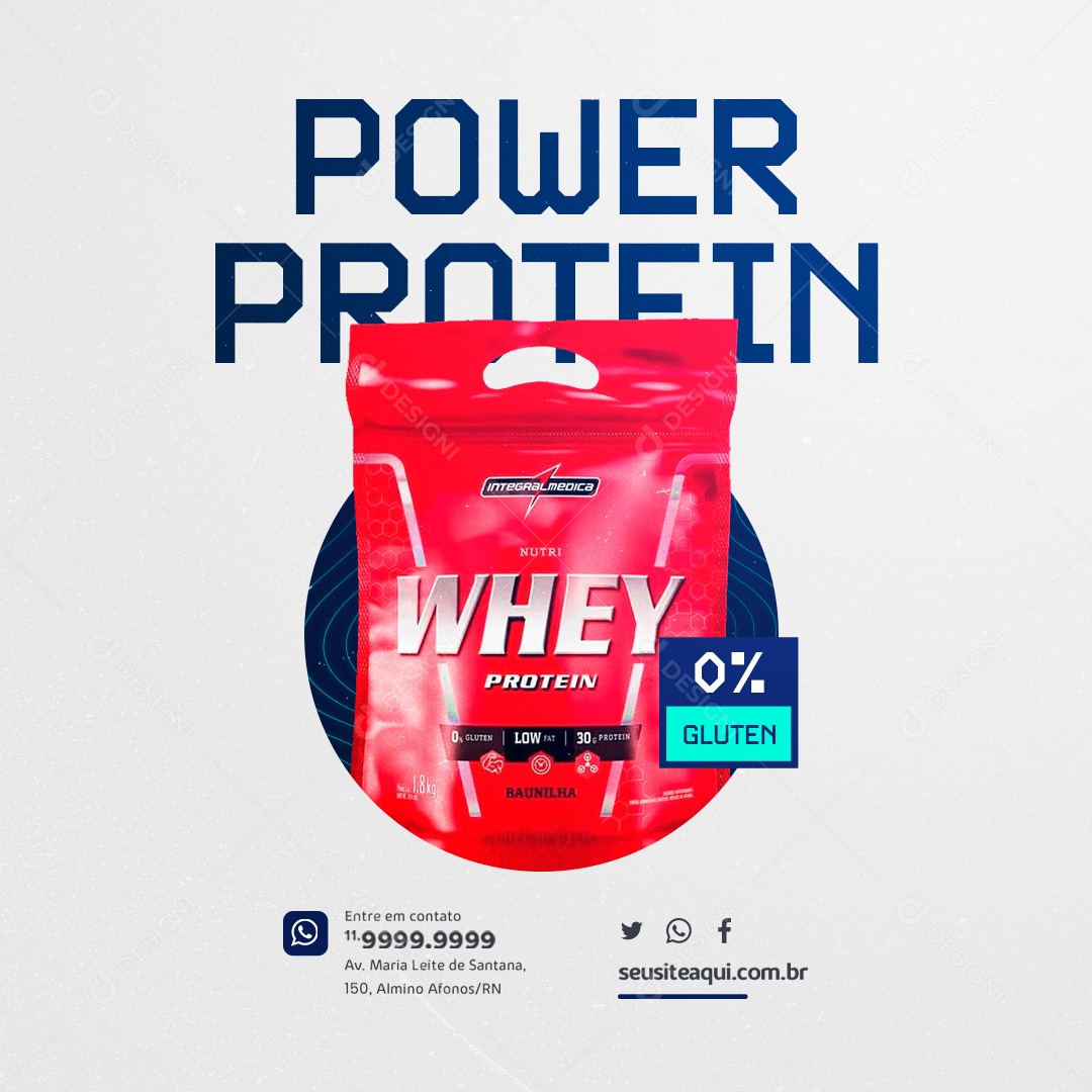 Loja de Suplementos Power Protein 0% Gluten Social Media PSD Editável