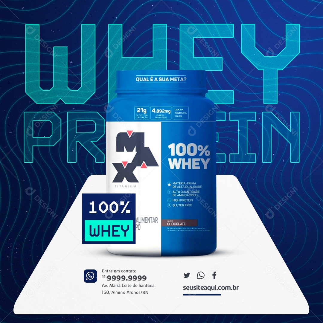 Loja de Suplementos Whey Protein 100% Social Media PSD Editável