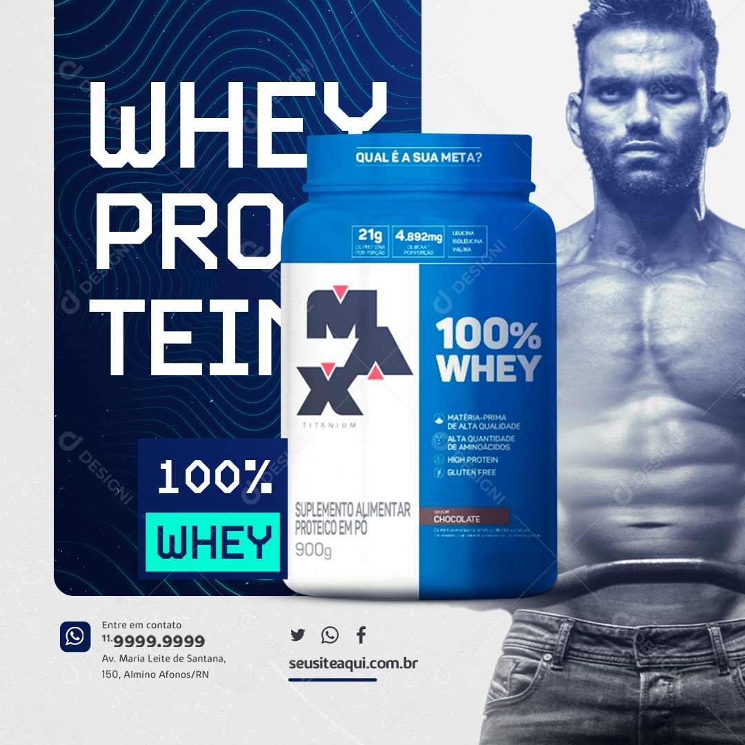 Loja de Suplementos 100% Whey Protein Social Media PSD Editável