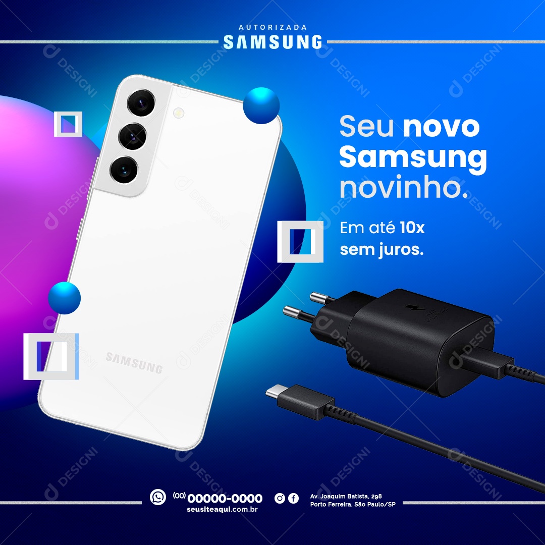 Loja de Celulares Seu Novo Samsung Novinho Social Media PSD Editável