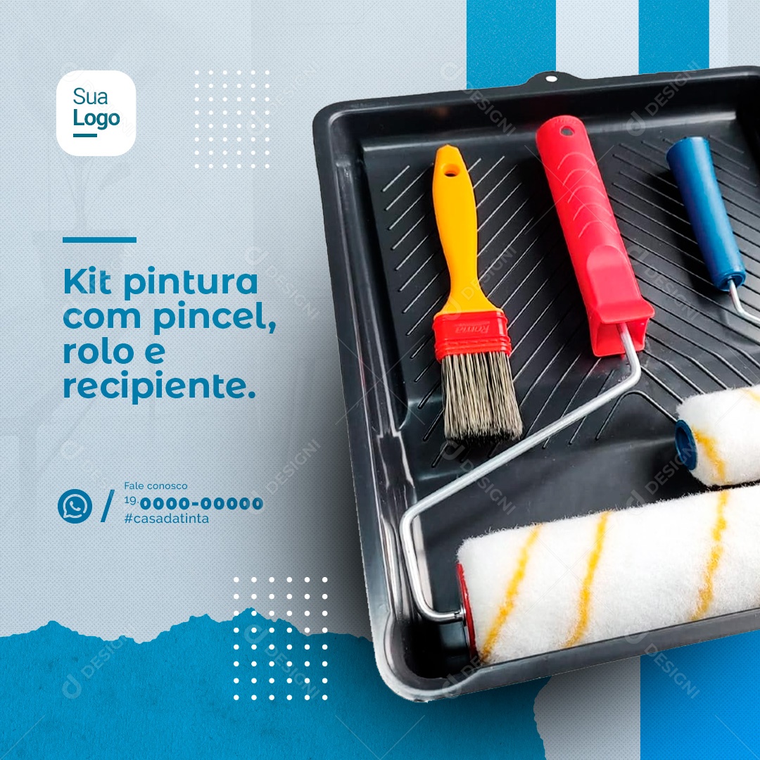 Loja de Tintas Kit Pintura com Pincel Rolo e Recipiente Social Media PSD Editável
