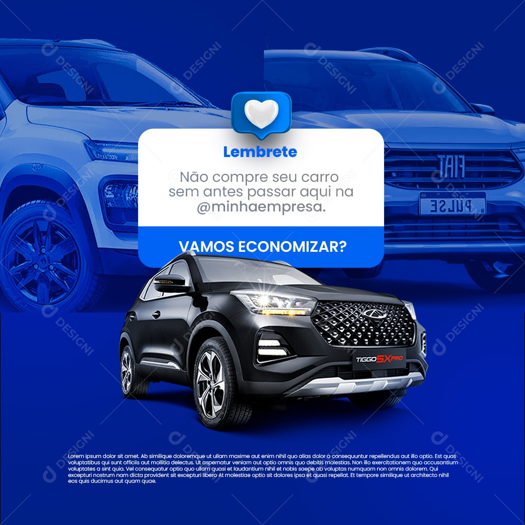 Concessionária Lembrete Vamos Economizar Social Media PSD Editável