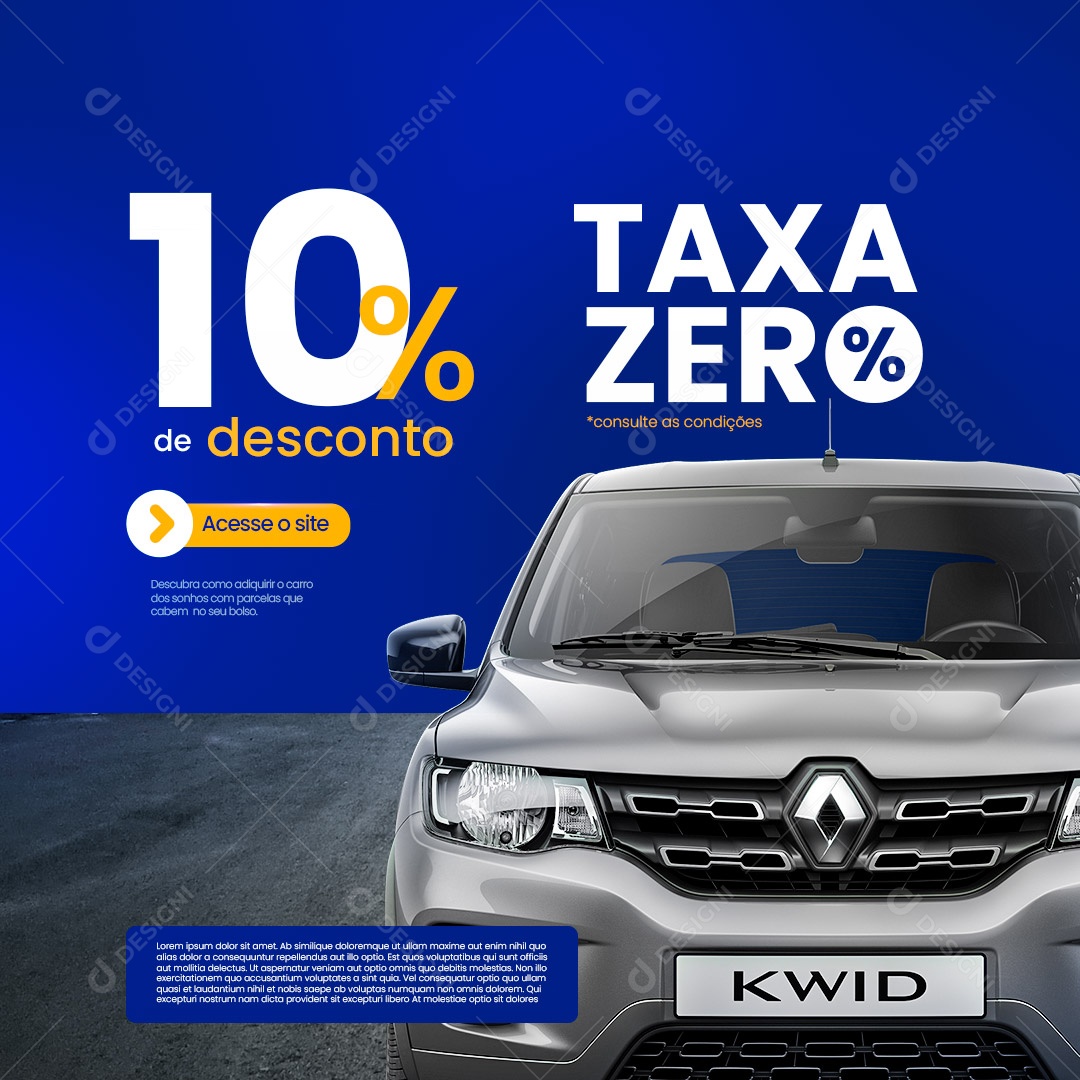 Concessionária 10% de Desconto Taxa Zero Social Media PSD Editável