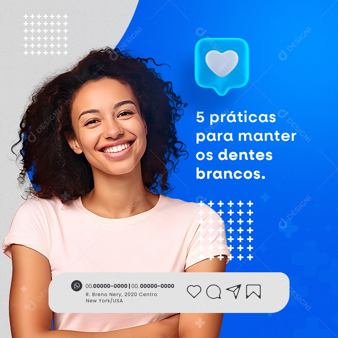 Dentista 5 Práticas para Manter os Dentes Brancos Social Media PSD Editável