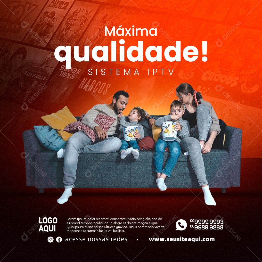 Máxima Qualidade Sistema IPTV Social Media PSD Editável