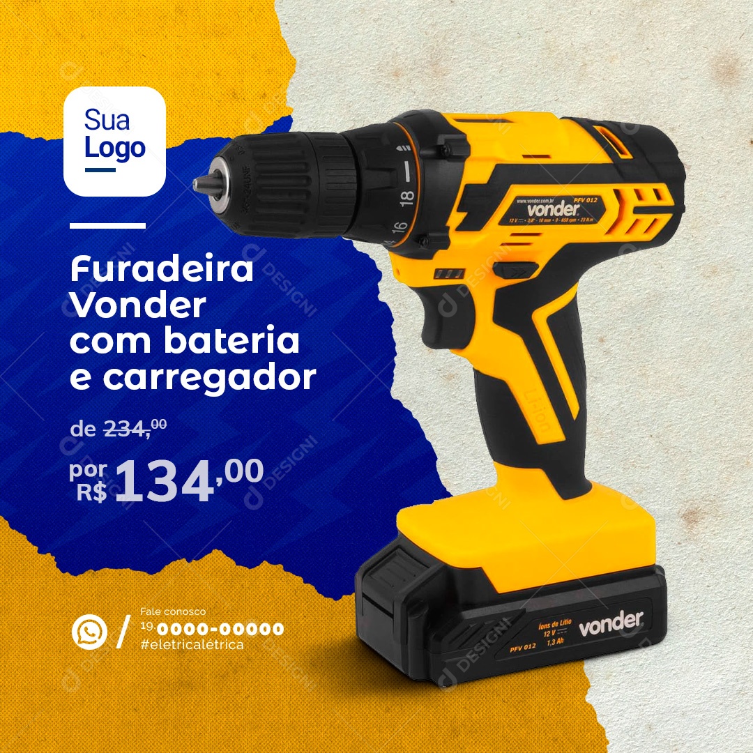 Materiais De Construção Furadeira Vander com Bateria e Carregador Social Media PSD Editável