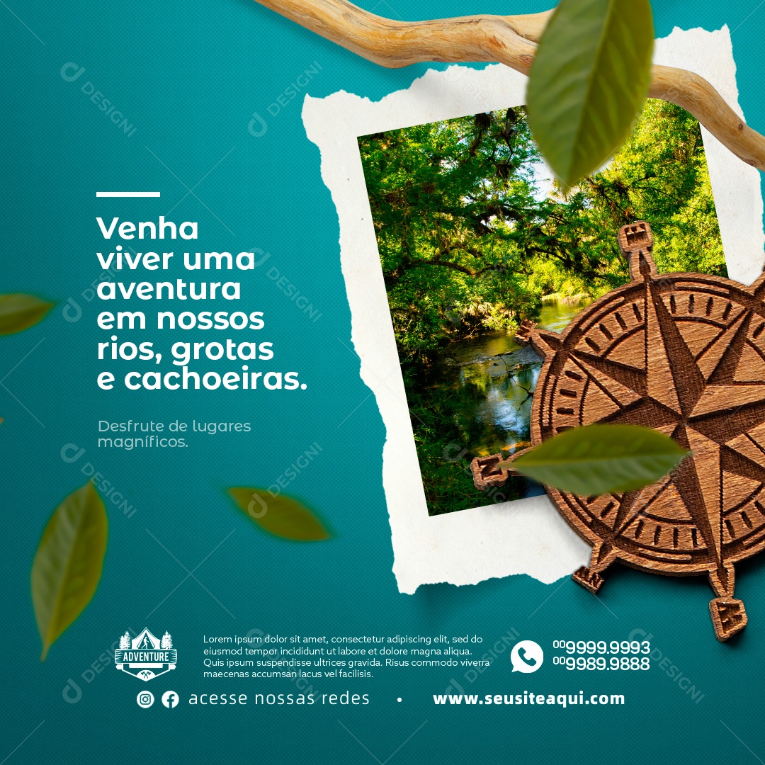 Agência de Viagens Venha Viver Uma Aventura em Nossos Rios Social Media PSD Editável