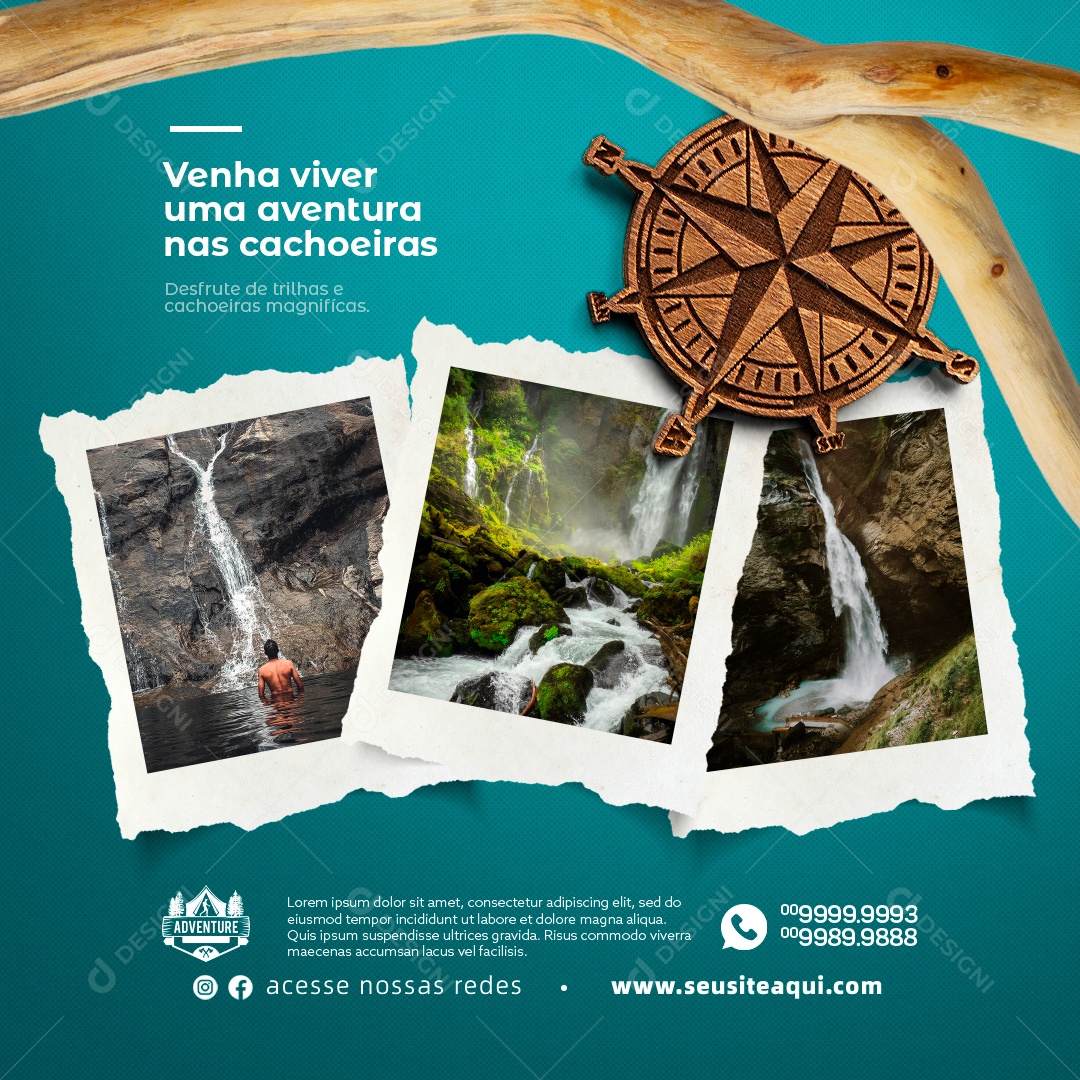 Agência de Viagens Venha Viver Uma Aventura nas Cachoeiras Social Media PSD Editável