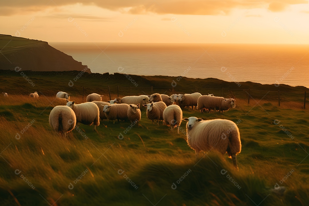 Vista de um campo com ovelhas