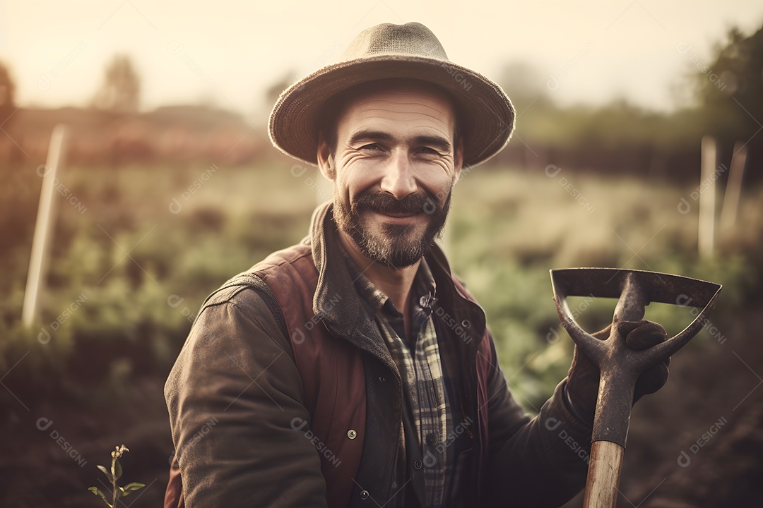 Homem agricultor sorridente trabalhando