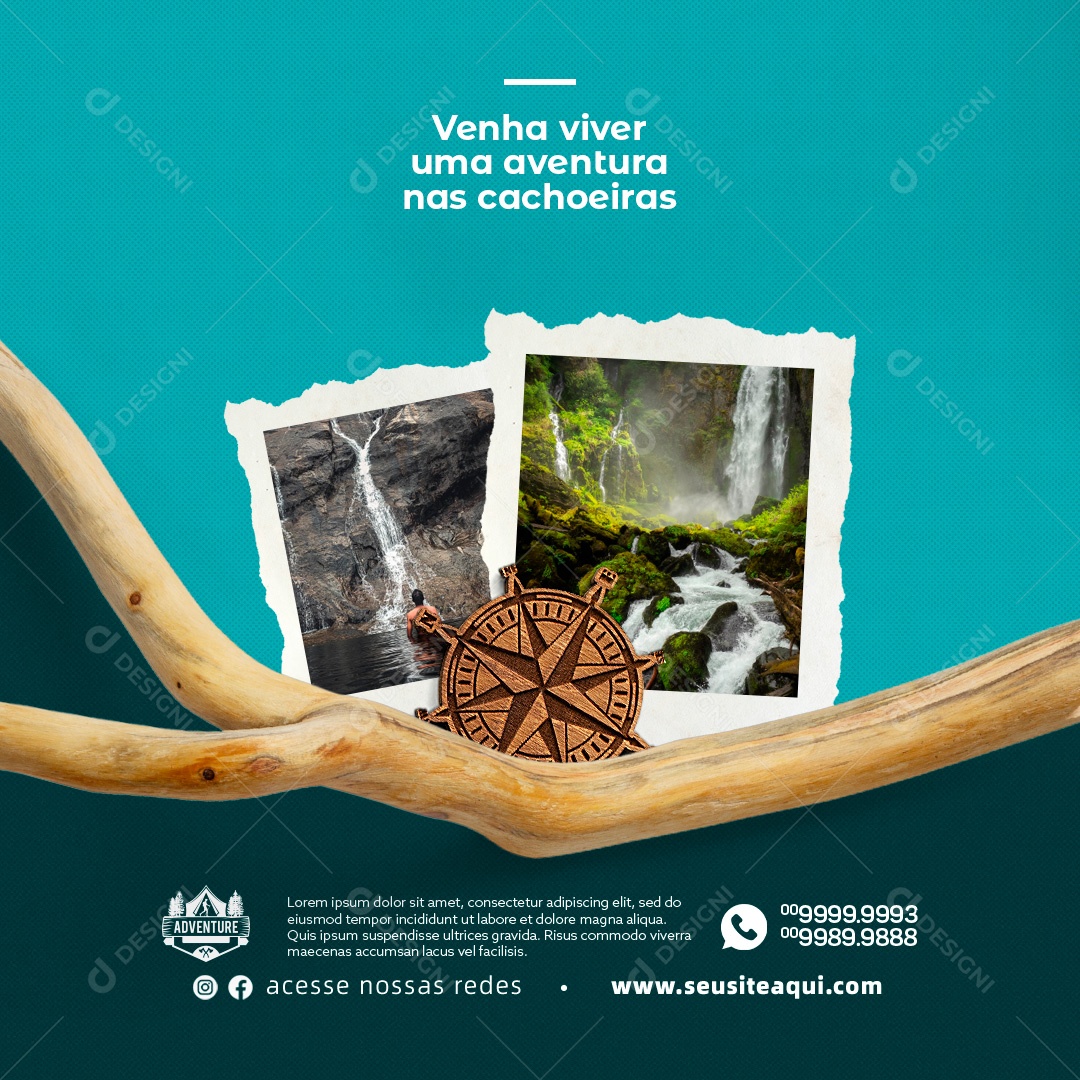 Agência de Viagens Venha Viver Uma Aventura nas Cachoeiras Social Media PSD Editável