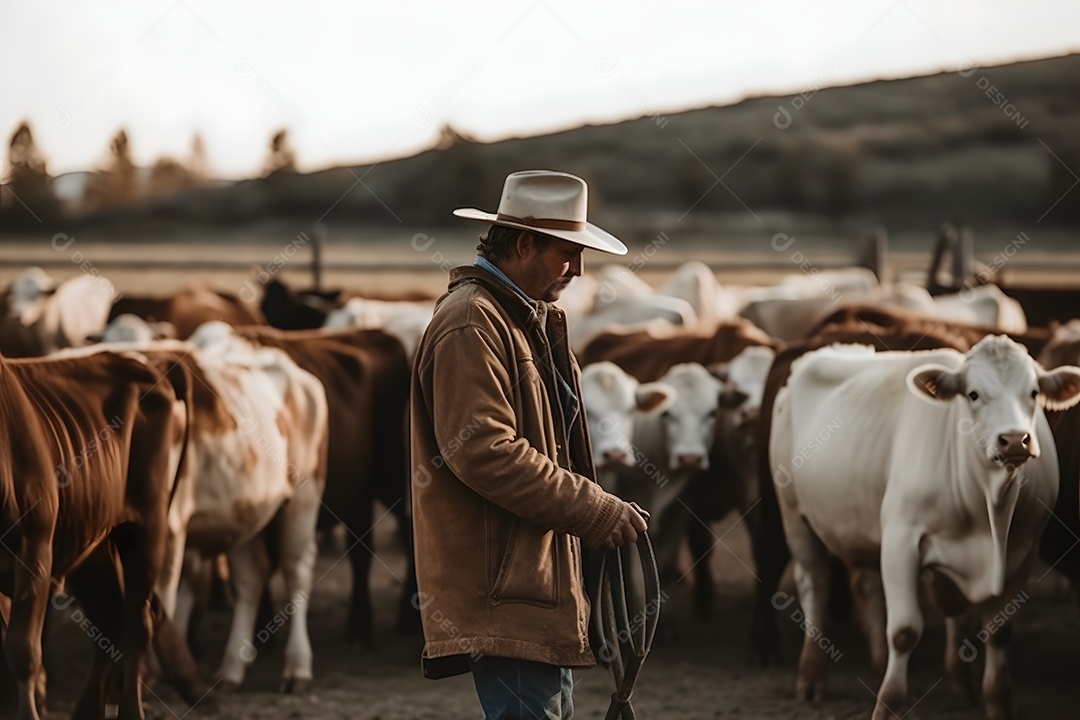 Homem pecuarista lidando com gados