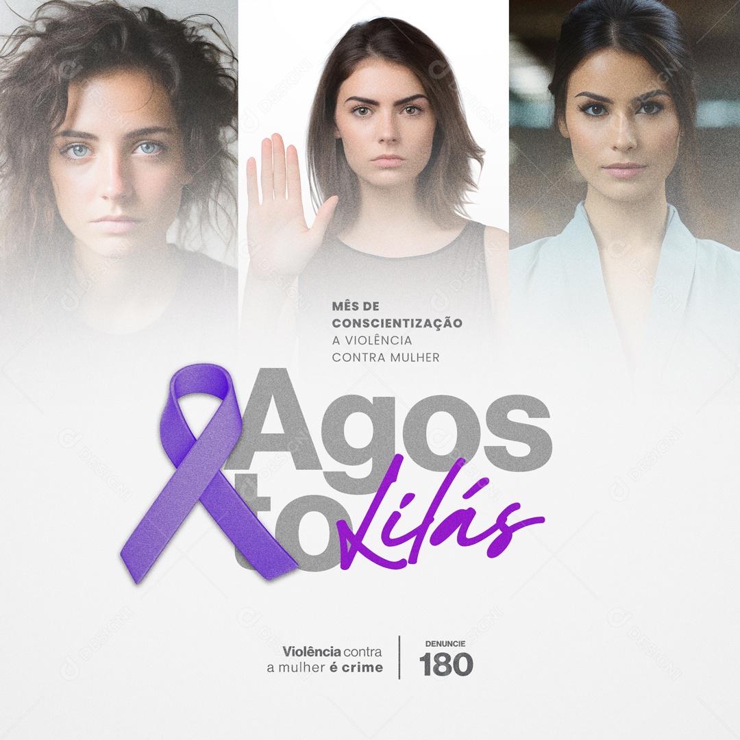 Social Media Agosto Lilás Mês de Conscientização a Violência Contra Mulher PSD Editável