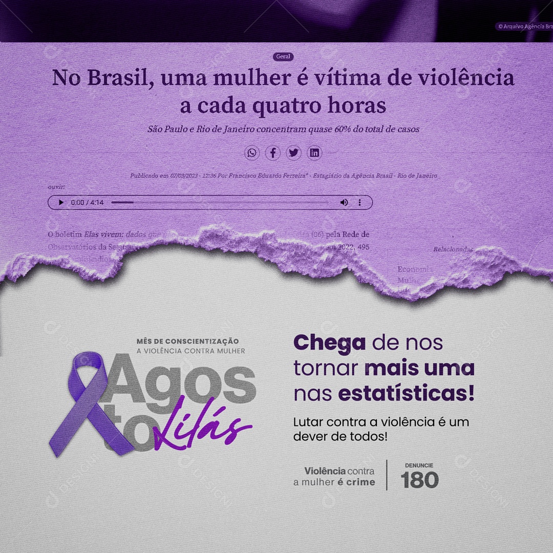 Agosto Lilás Chega de Nos Tornar Mais Uma nas Estatísticas Social Media PSD Editável