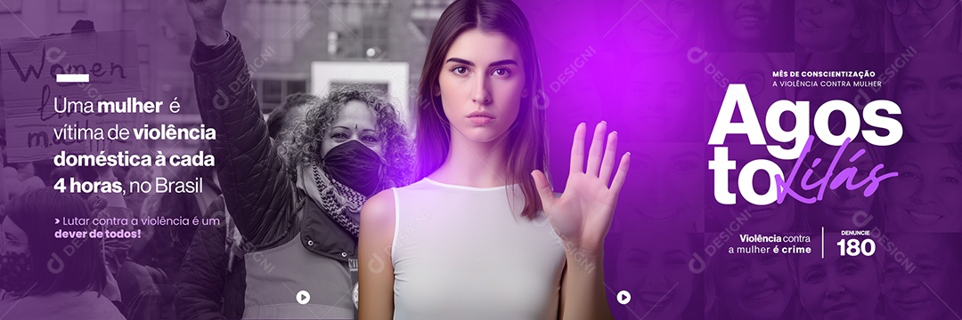 Agosto Lilás Carrossel Social Media PSD Editável