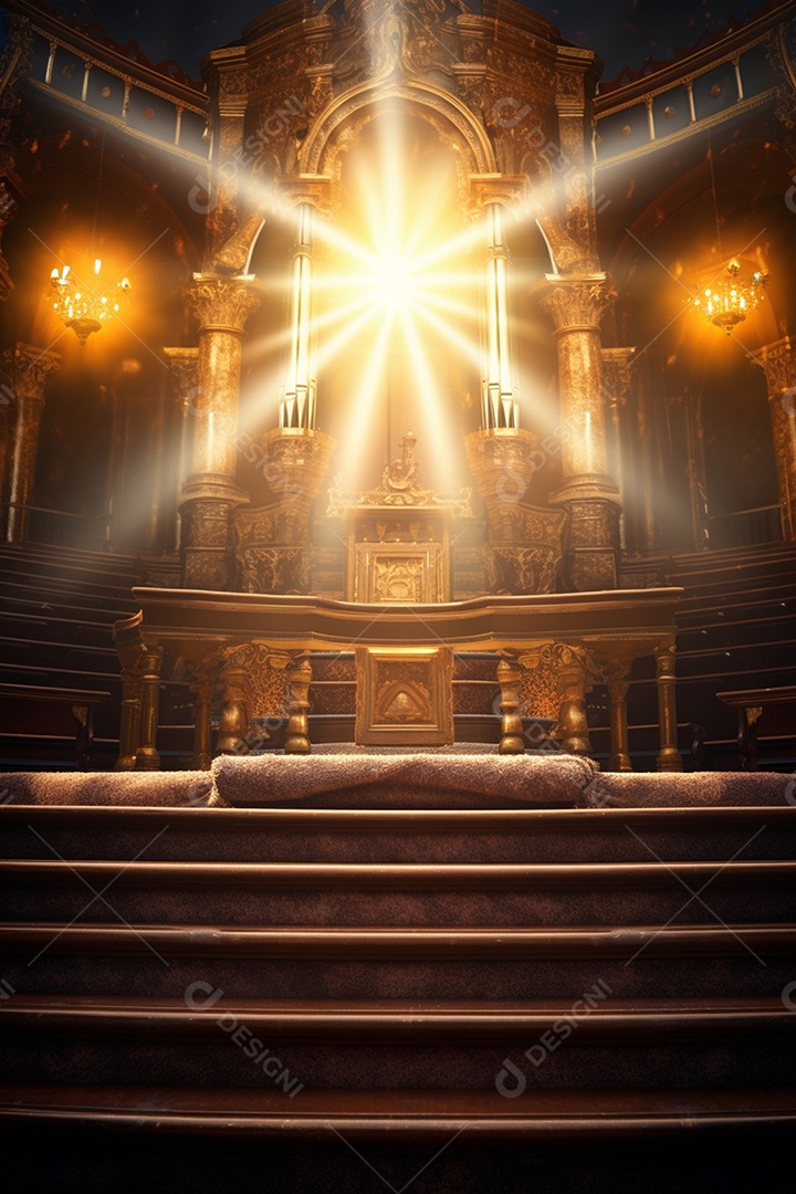 Cenário para evento com altar iluminado