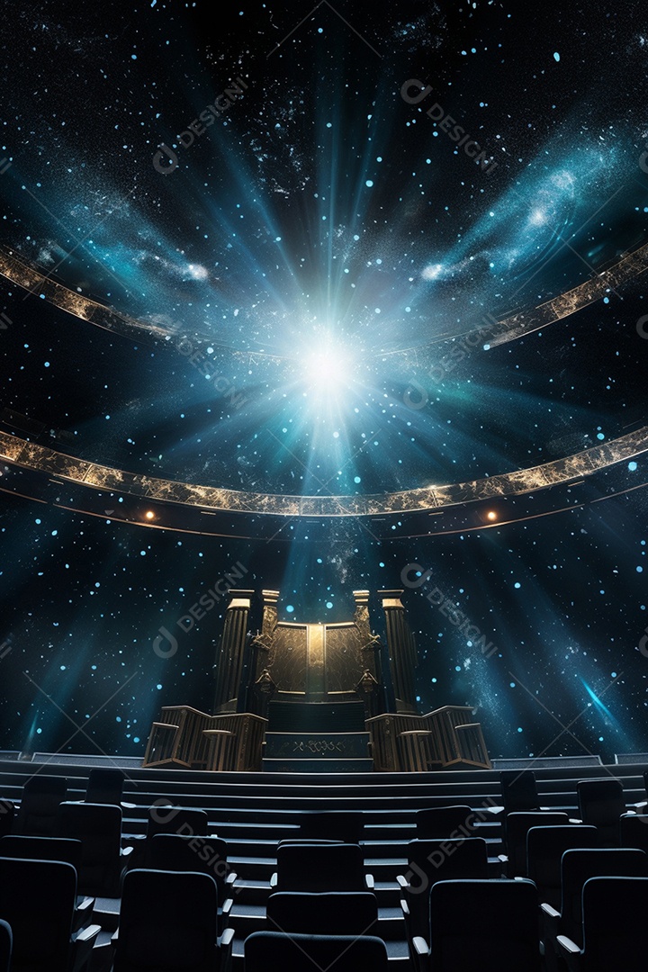 Cenário para evento com altar iluminado