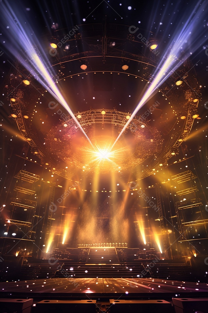 Cenário para evento com palco iluminado