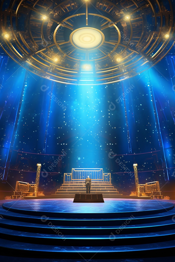 Cenário para evento com palco iluminado