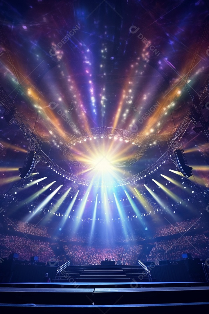 Cenário para evento com palco iluminado