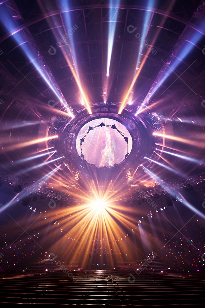 Cenário para evento com palco iluminado