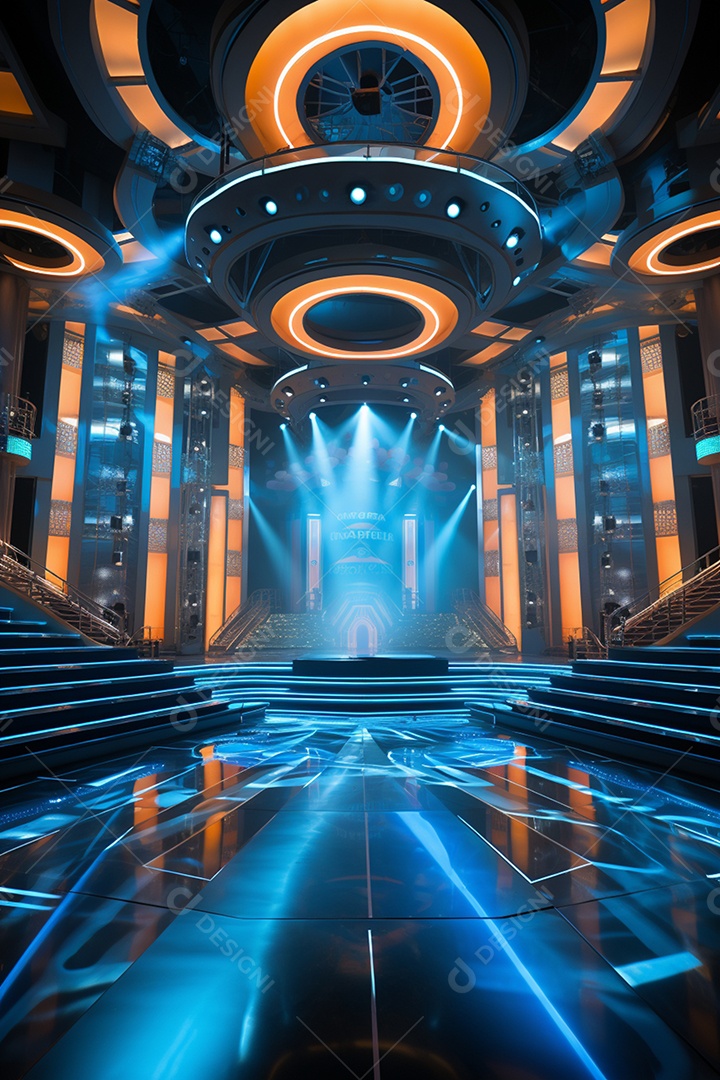 Cenário para evento com iluminação