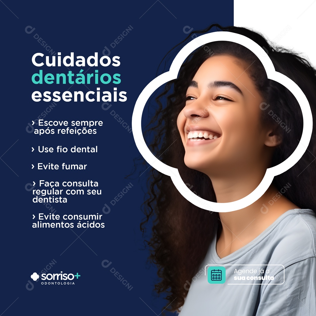 Dentista Cuidados Dentários Essenciais Social Media PSD Editável