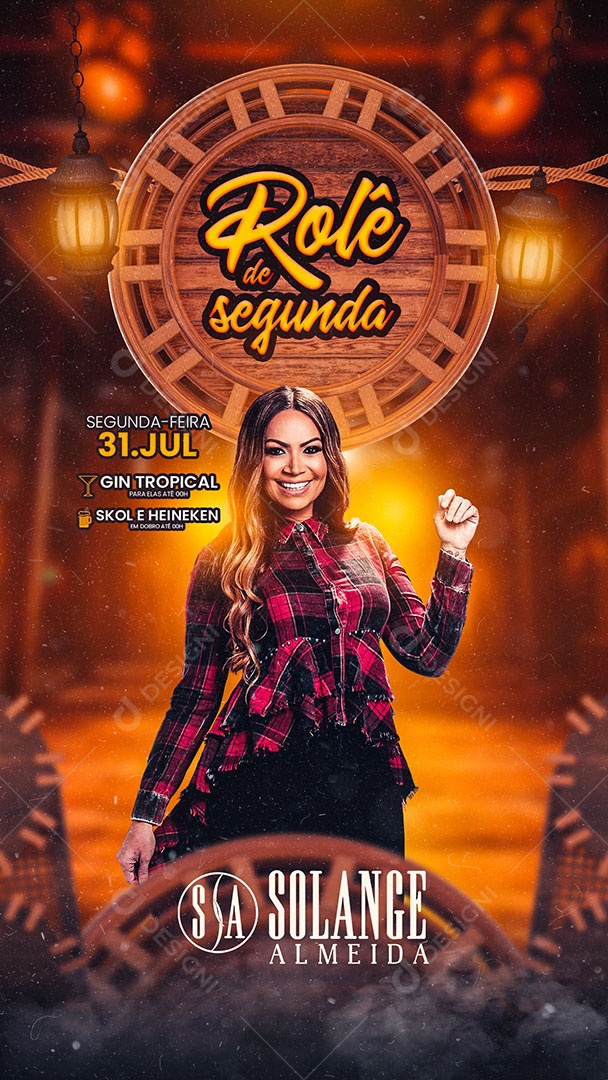 Story Rolê de Segunda Flyer Solange Almeida Social Media PSD Editável