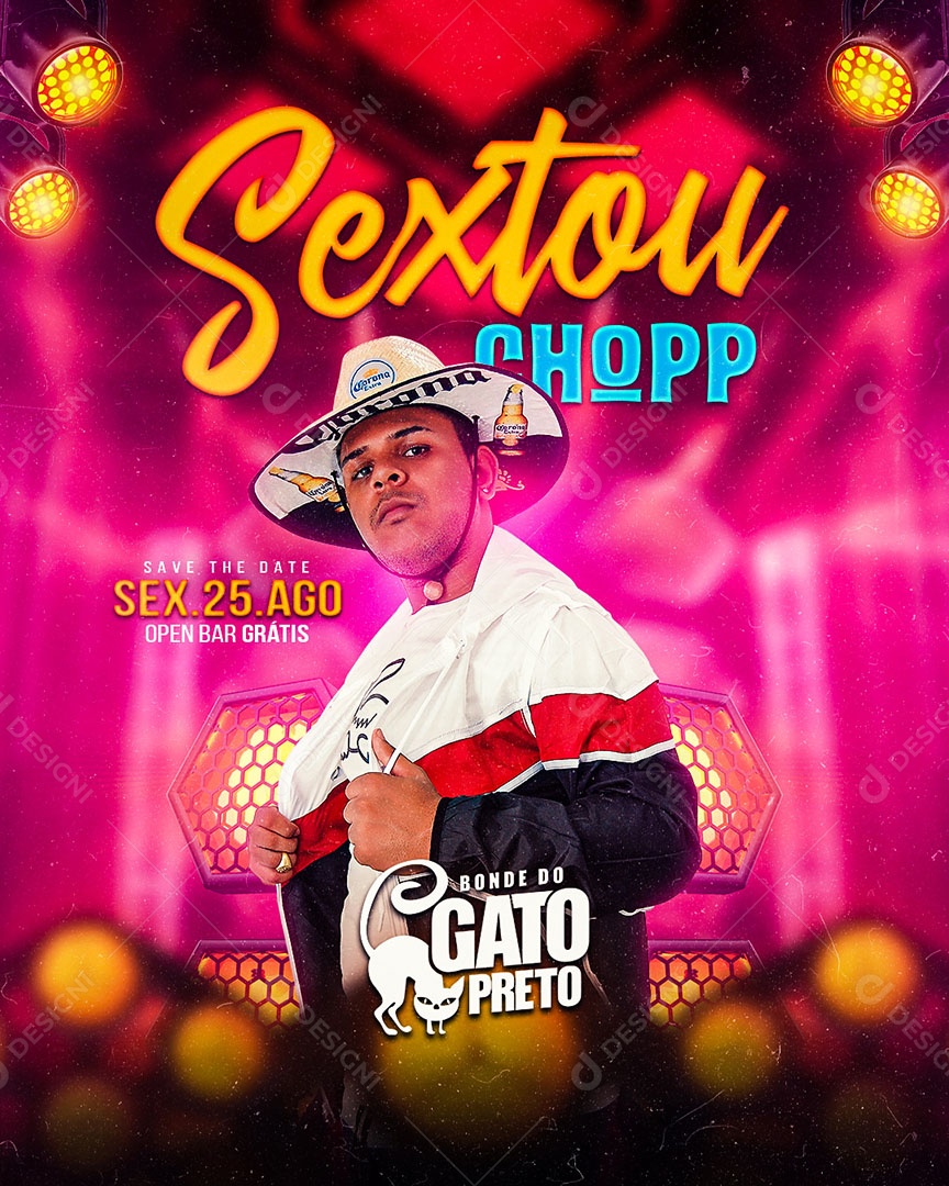 Sextou Chopp Flyer Bonde do Gato Preto Social Medi PSD Editável