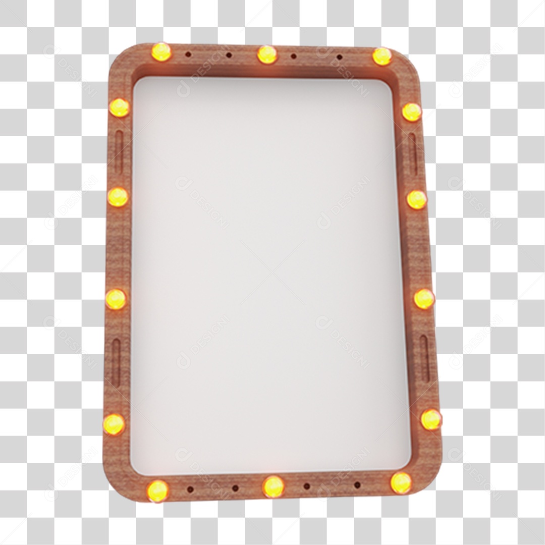 Elemento 3D Placa de Madeira com Luzes Para Composição PNG Transparente