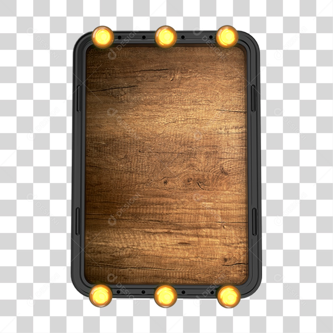 Elemento 3D Placa de Madeira com Luzes Para Composição PNG Transparente
