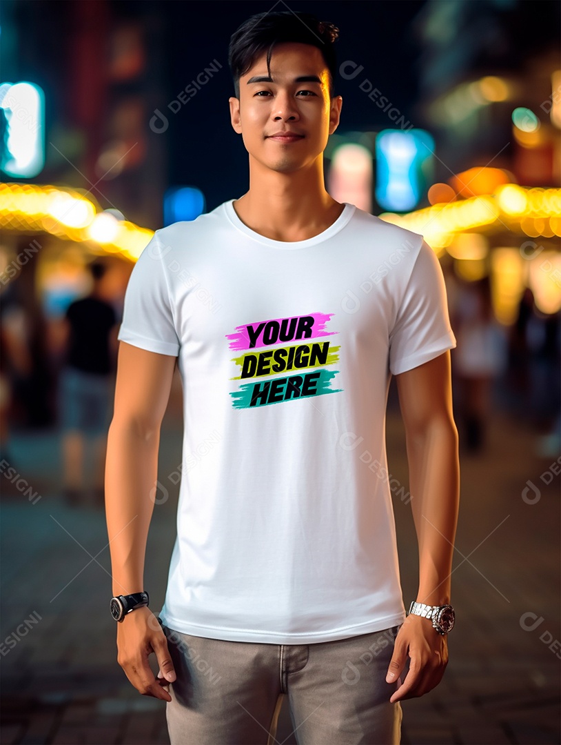 Mockup de Camiseta Masculina Branca PSD Editável