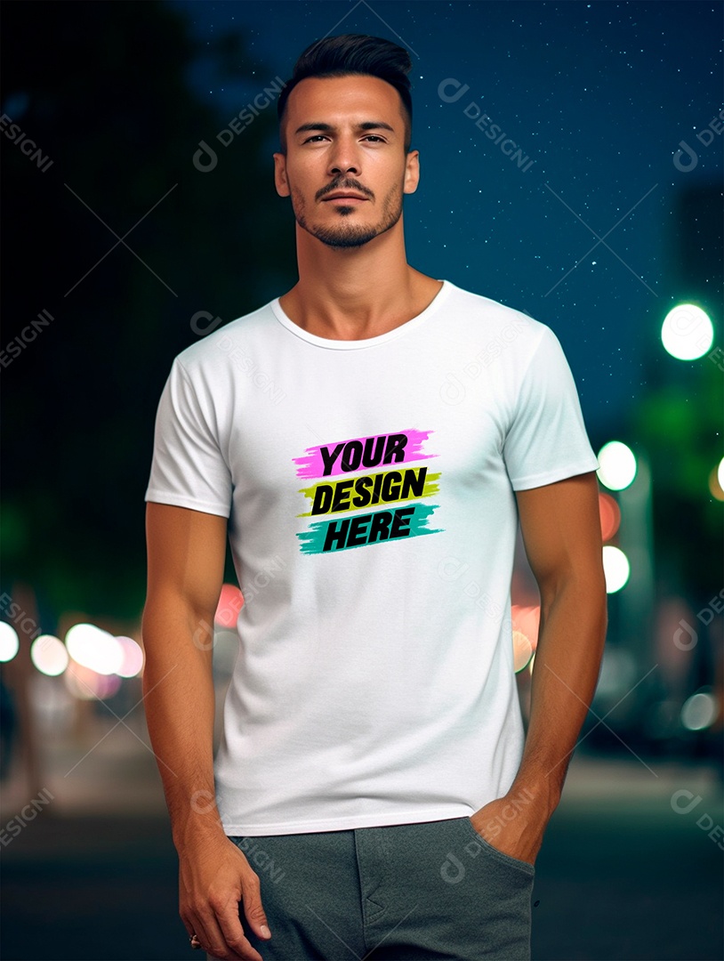 Mockup de Camiseta Masculina Branca PSD Editável