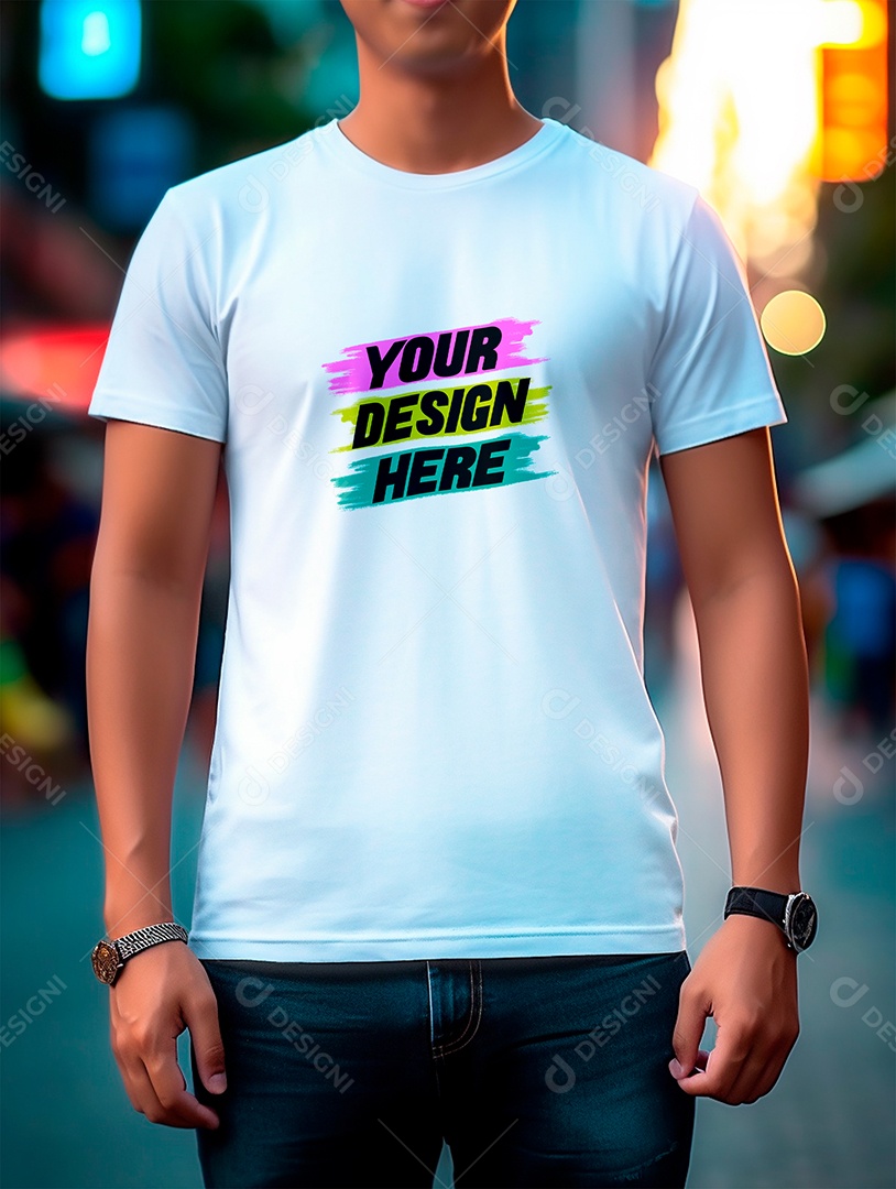 Mockup de Camiseta Masculina Branca PSD Editável