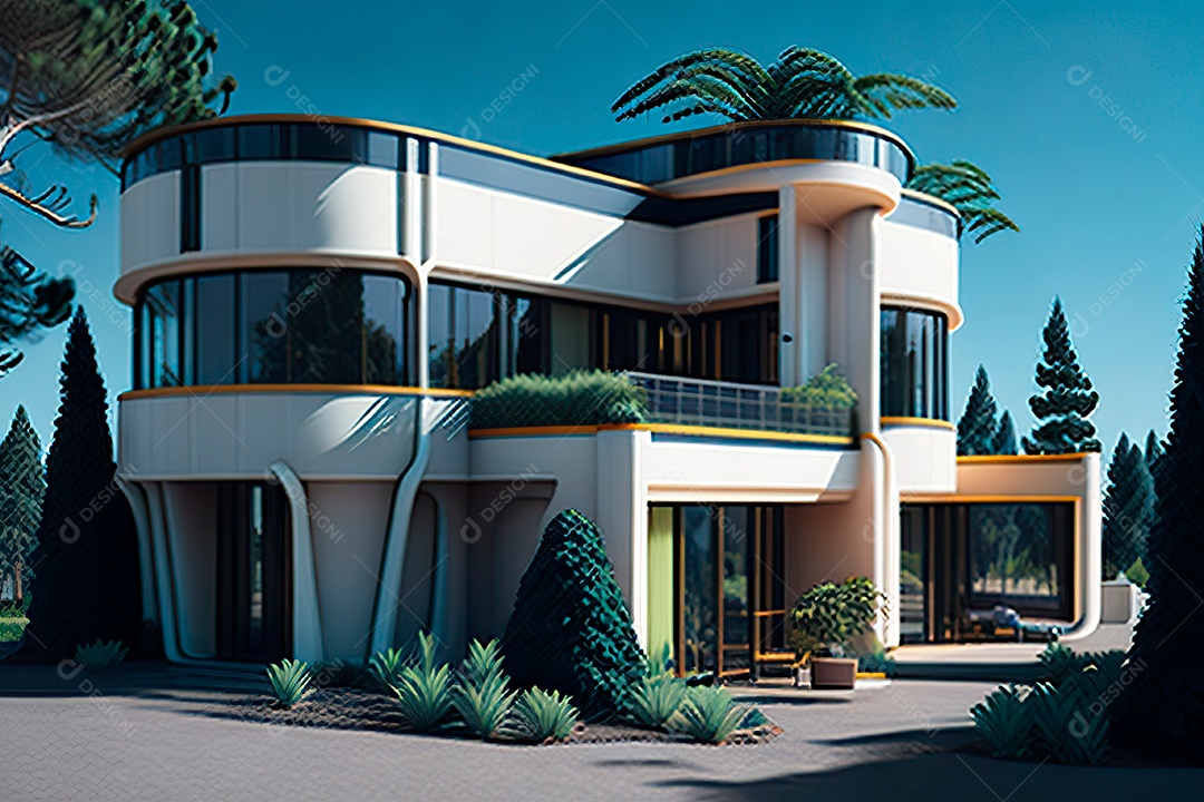 Villa 3D style dreamer imaginary retro futuristic modern home
