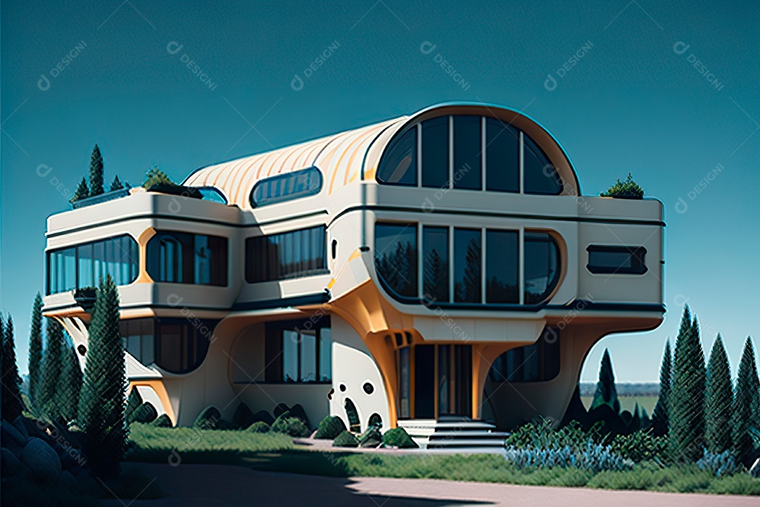 Villa 3D style dreamer imaginary retro futuristic modern home