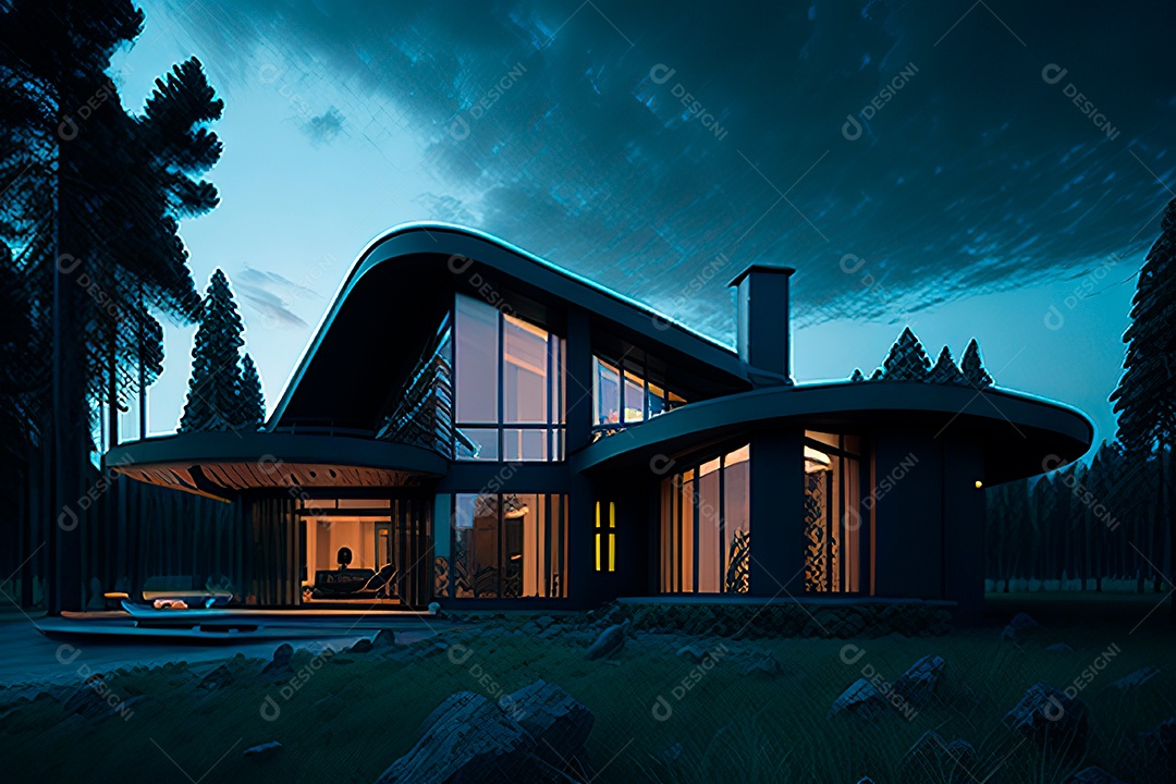 Villa 3D style dreamer imaginary retro futuristic modern home