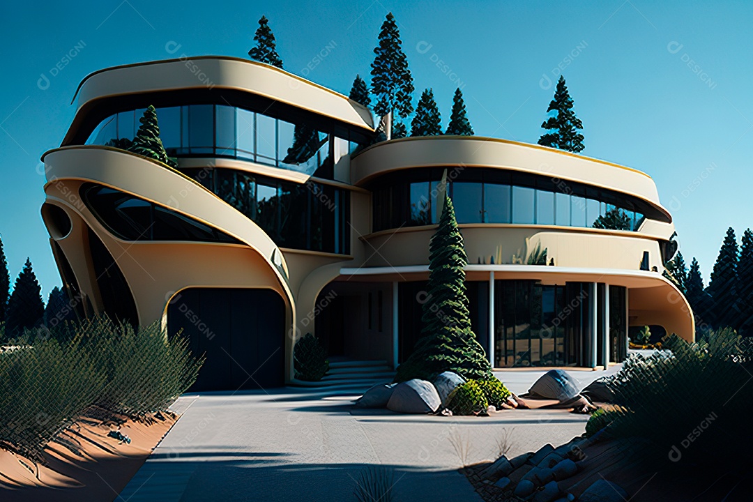 Villa 3D style dreamer imaginary retro futuristic modern home