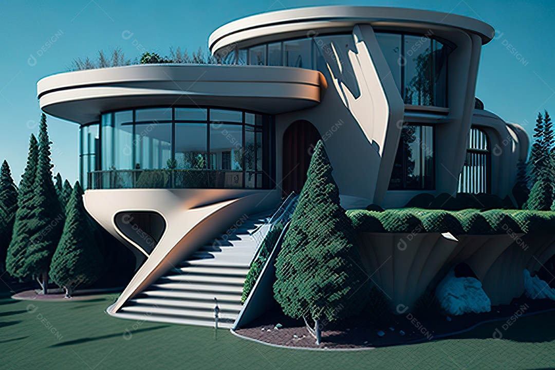 Villa 3D style dreamer imaginary retro futuristic modern home
