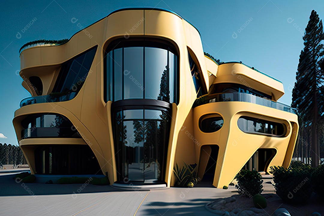 Vila 3D estilo sonhador imaginário retrô futurista casa moderna