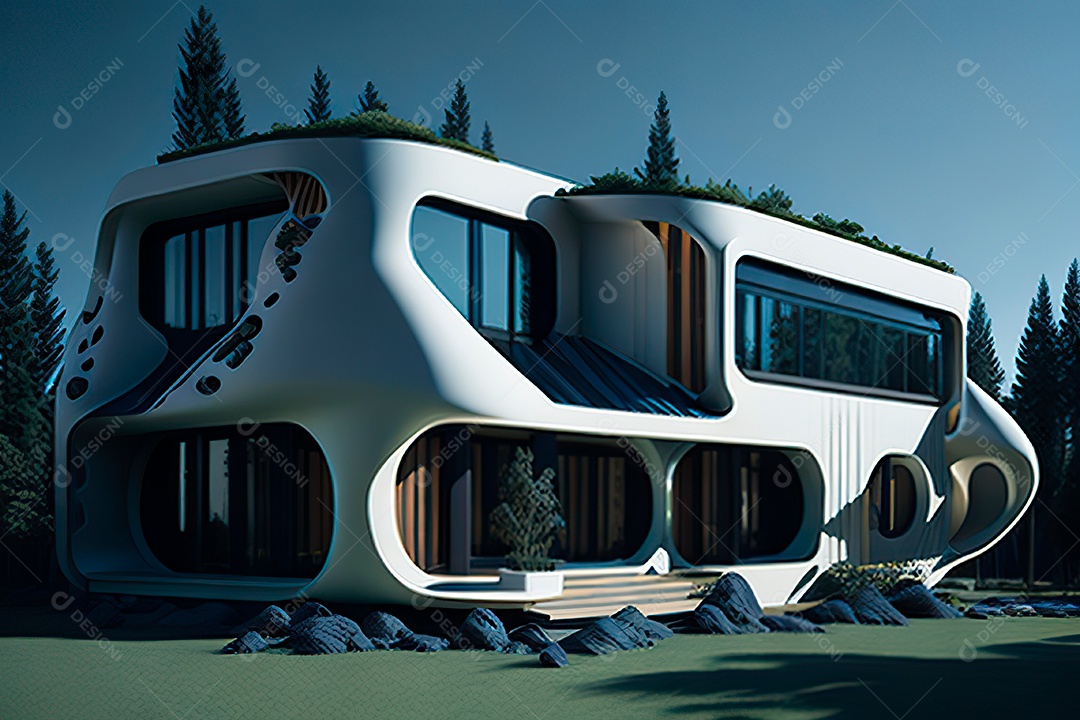Villa 3D style dreamer imaginary retro futuristic modern home